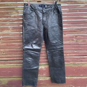 Earl Jean Leather Pants Classic Straight Leg Lined Black Size 29 Vintage Grunge